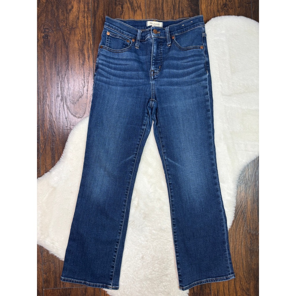Madewell Mid-Rise Kick Out Jeans 27 Medium Wash Crop Flare Stretch Denim Womens